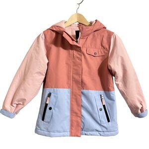 Swiss Tech Girls Pink Blue Fleece Lined Hooded Winter Ski Jacket Sz 6-6X Girly